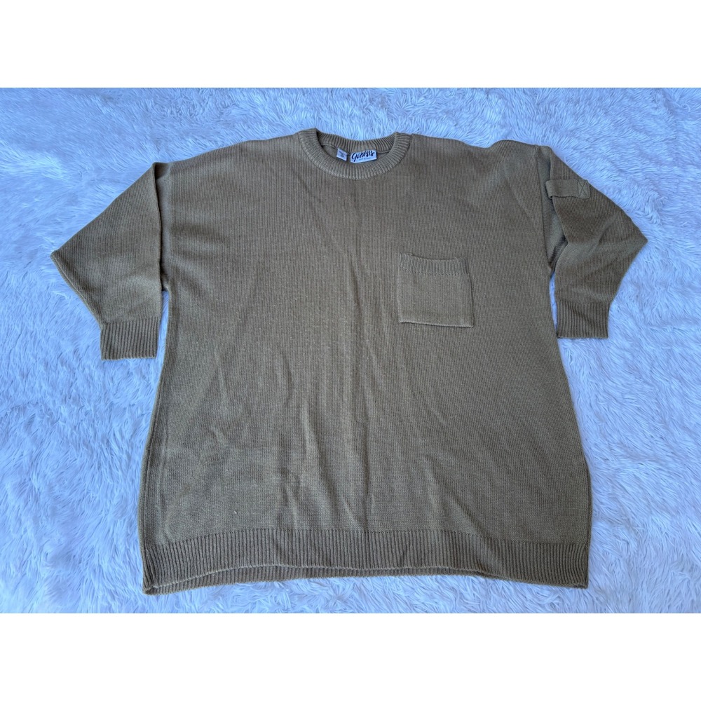 Vintage 90s Made in Italy Men's M Oversized‎ Taupe Knit Sweater Pocket Utility
